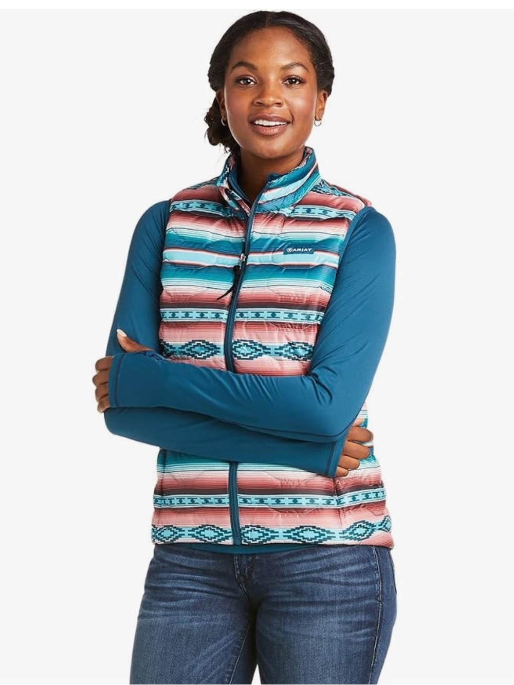 Ariat Teal & Coral Southwestern Down Quilted Vest